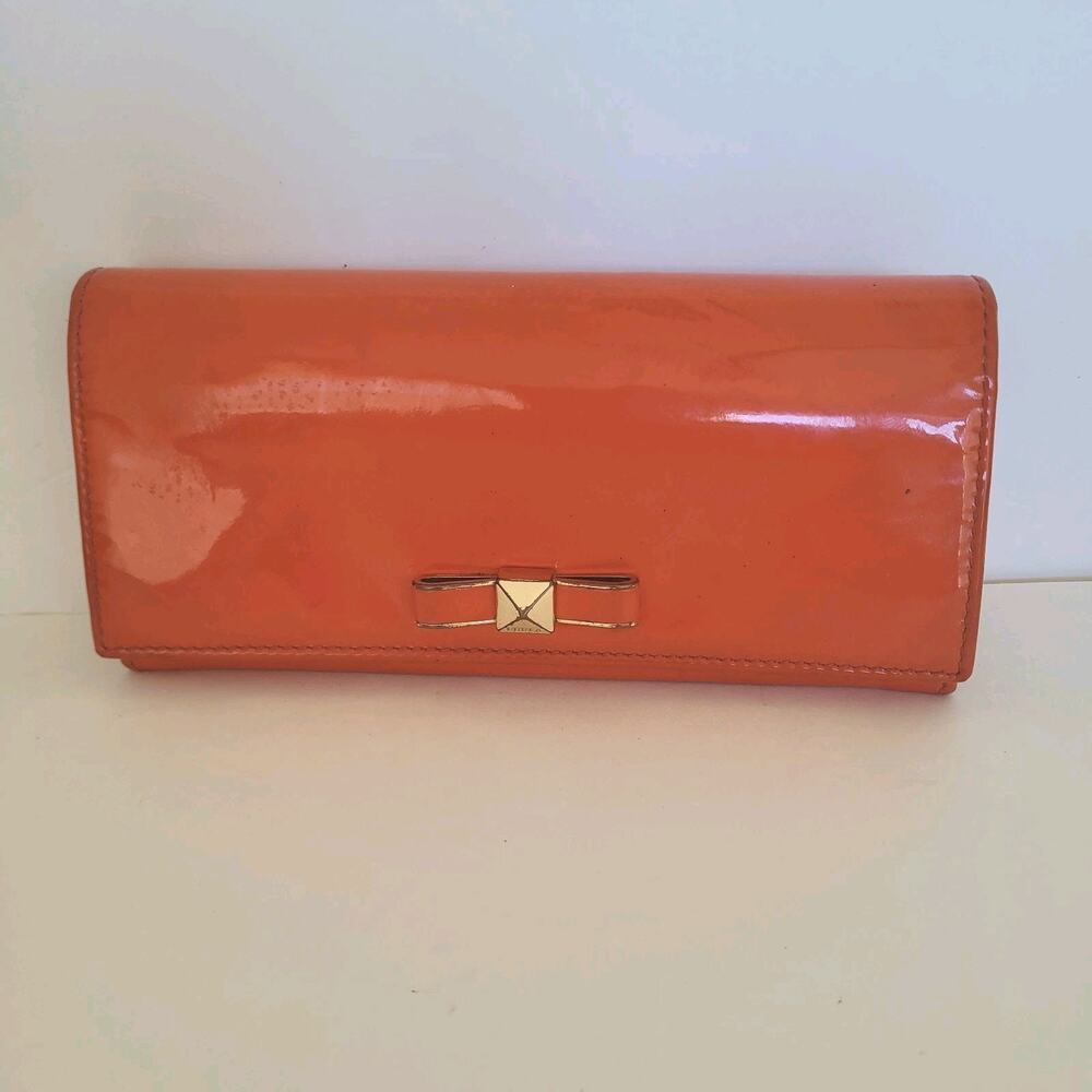 Furla Wallet Large Saffiano Patent Leather Italian Red Bow Envelope Fair